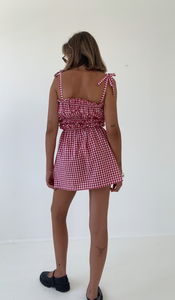 PRE-ORDER Sago scrunch dress - Red gingham cotton