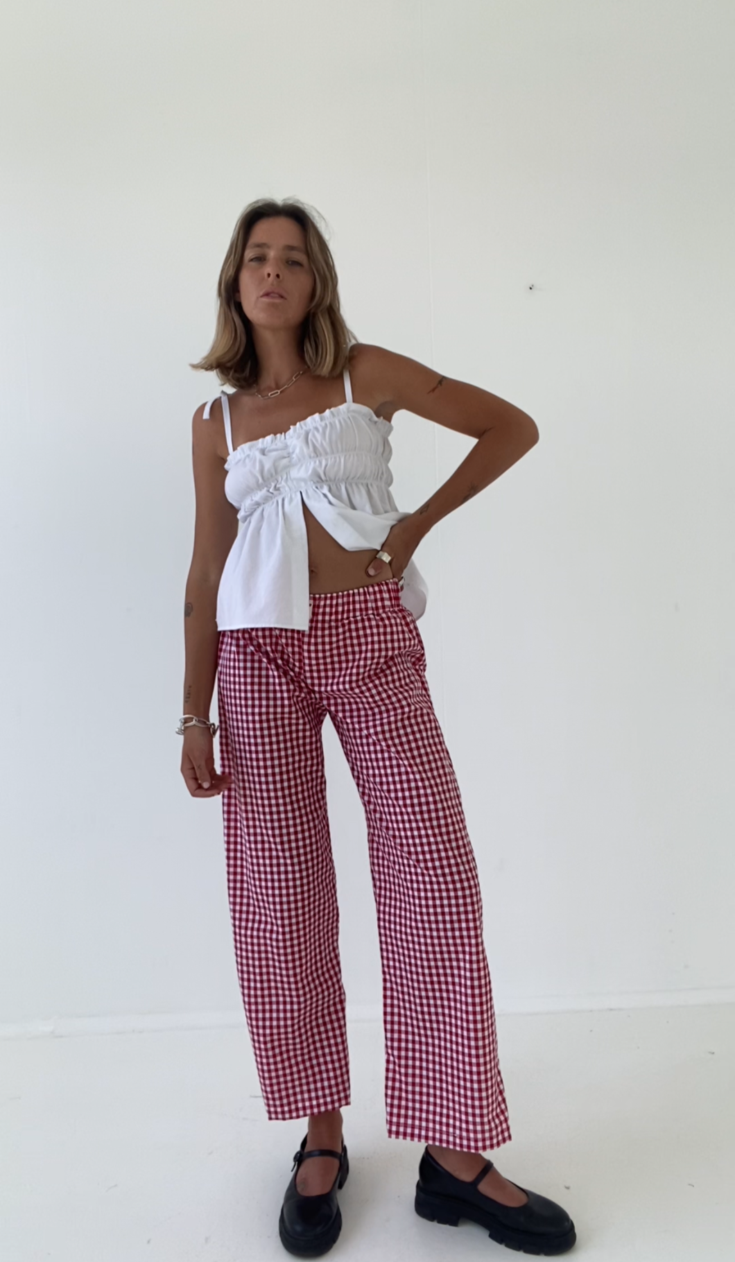 PRE-ORDER Sago pant - Red gingham cotton