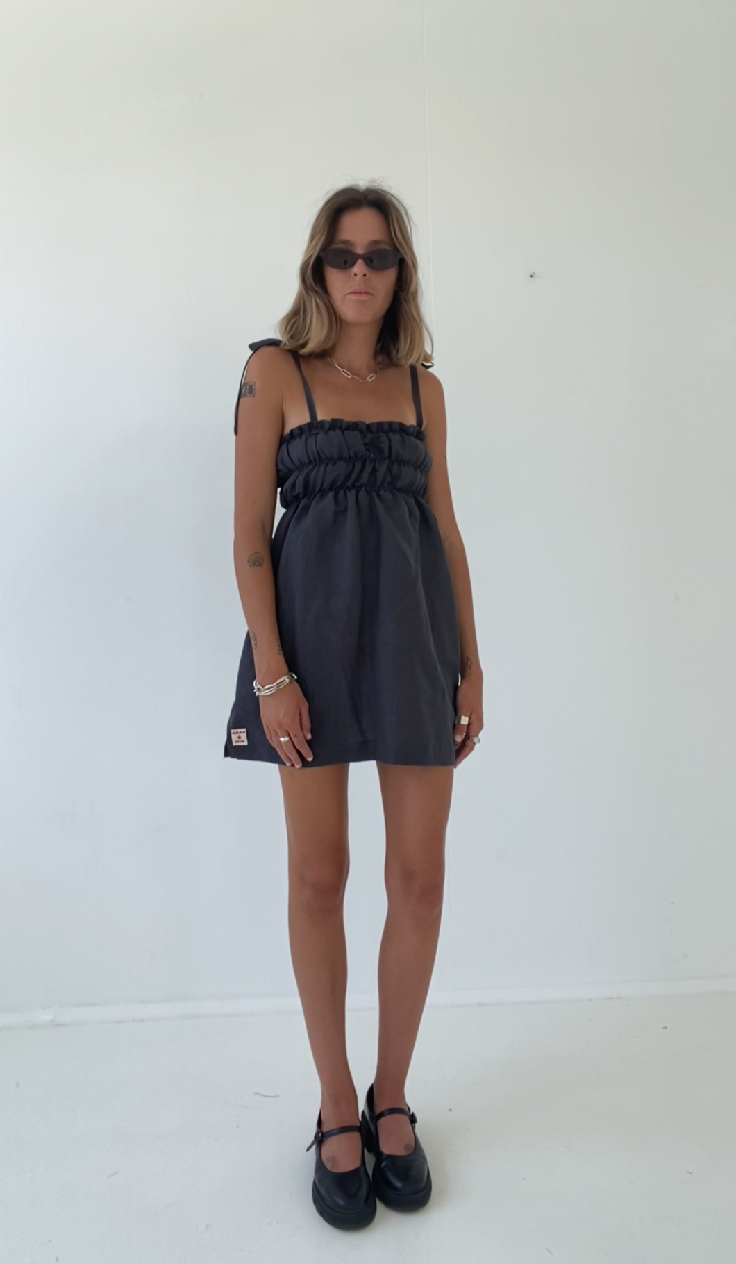 PRE-ORDER Sago scrunch dress - Charcoal cotton
