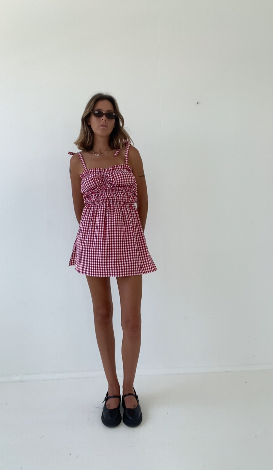 PRE-ORDER Sago scrunch dress - Red gingham cotton