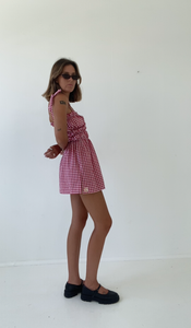 PRE-ORDER Sago scrunch dress - Red gingham cotton