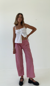 PRE-ORDER Sago pant - Red gingham cotton