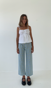PRE-ORDER Sago pant - Blue green check cotton