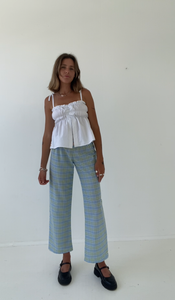 PRE-ORDER Sago pant - Blue green check cotton
