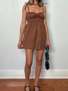 ONE OF ONE | Sago scrunch dress | Chocolate Linen | Size M