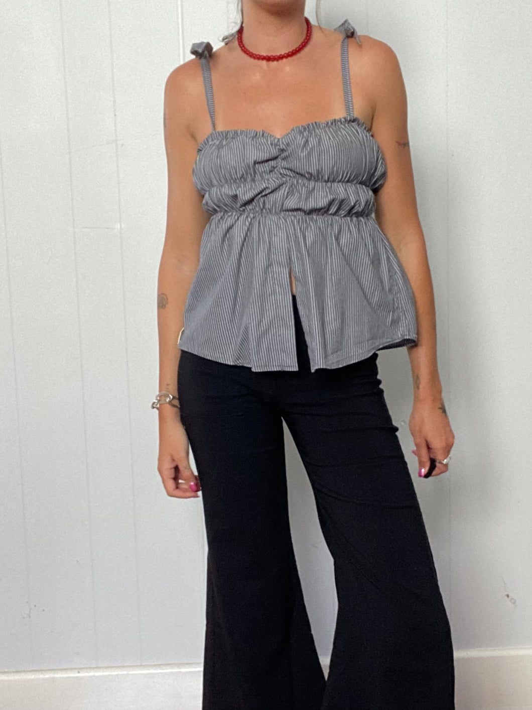 Scrunch tank | Dark grey stripe | Size S