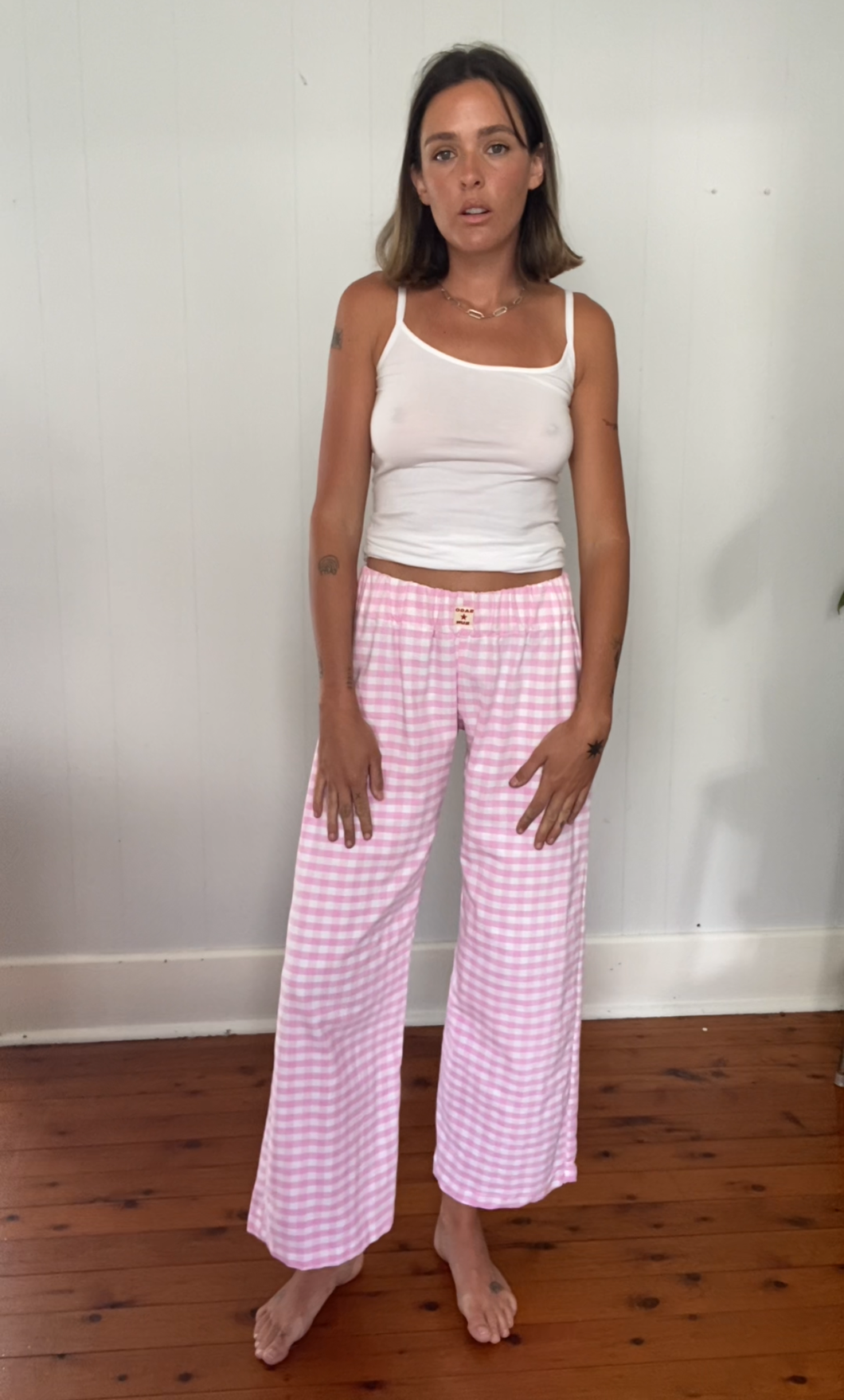 SagoBasic pant// Pink gingham cotton